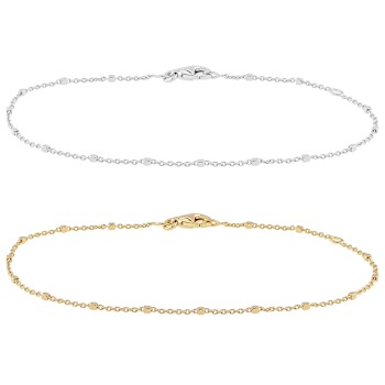 Cable And Square Bead Bracelet Set Of 2 In 18K Gold Over Sterling Silver
And Sterling Silver