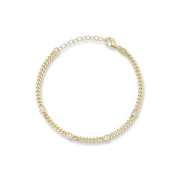 Sterling Statements 14K Yellow Gold Over Sterling Silver Heart CZ
Station Curb Chain Bracelet
