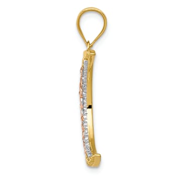 14K Tri-color Gold Diamond-Cut Moon Pendant