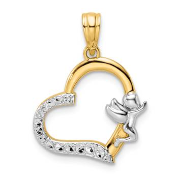 14K Two-tone Gold Cherub On Heart Pendant