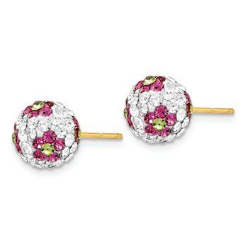 14k Yellow Gold Multi-Color Crystal Flowers 8mm Stud Earrings