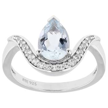 Pear Shape Aquamarine And Zircon Accent Ring In Sterling Silver