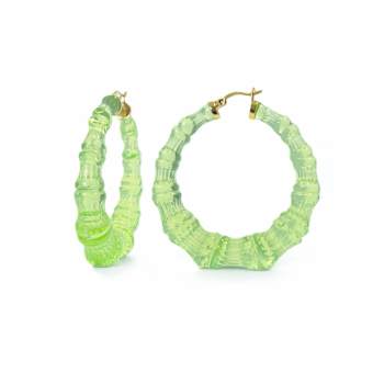 14K Yellow Gold Over Sterling Silver Bamboo Acrylic Hoops in Simply Green