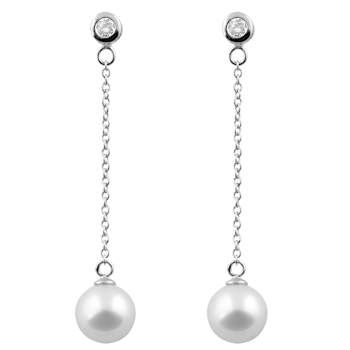 8-9mm White Cultured Freshwater Pearl and Cubic Zirconia Rhodium Over
Sterling Silver Earrings
