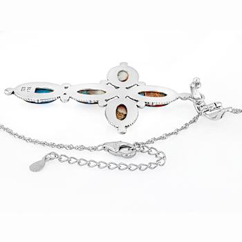 SpIny Oyster And Turquoise Cross Enhancer Necklace In Oxidized Sterling Silver