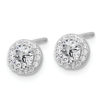 Rhodium Over Sterling Silver Polished Cubic Zirconia Halo Post Earrings