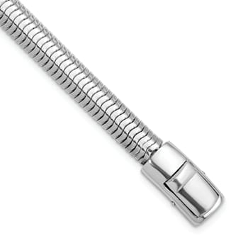 Rhodium Over Sterling Silver Polished 7.65mm Oval Diamond-cut Snake Bracelet