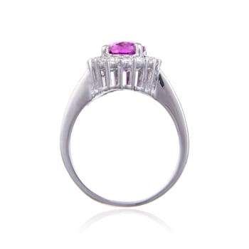 Purple Lab Created Sapphire with White Topaz Accents Sterling Silver
Halo Ring for Women
