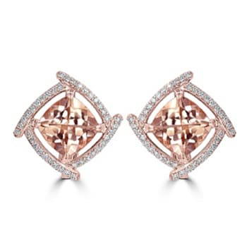 14K Rose Gold Morganite and Diamond Earring 3.94ctw