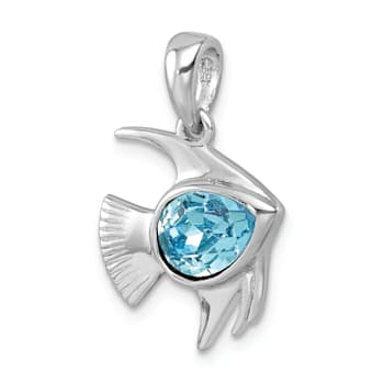Rhodium Over Sterling Silver Polished Crystal Angel Fish Pendant