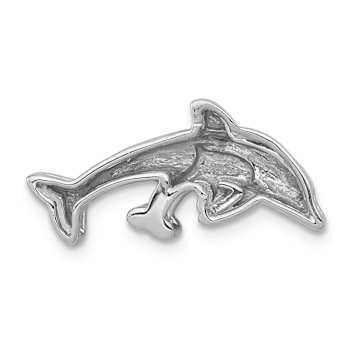 Rhodium Over 14k White Gold Diamond Two Dolphins Chain Slide Pendant