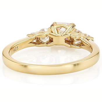 Diamond Simulant And Moissanite Ring In 18K Gold Over Sterling Silver