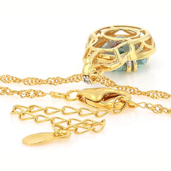Blue Chalcedony And White Zircon Pendant Necklace In 18K Gold Over
Sterling Silver 3.67ctw