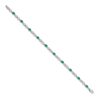 Rhodium Over 14k White Gold Diamond and Emerald Bracelet