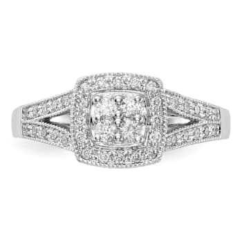 Rhodium Over 14K White Gold Diamond Cluster Engagement Ring 0.50ctw