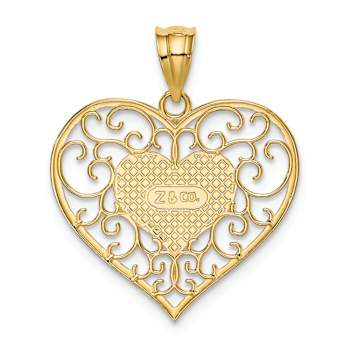14k Yellow Gold Polished Filigree Heart Pendant