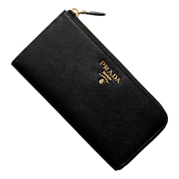 Prada Saffiano Long Continental Zip Wallet Black Leather Gold Tone Logo