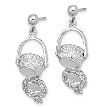 Rhodium Over 14K White Gold Textured 3D Nantucket Basket Dangle Earrings