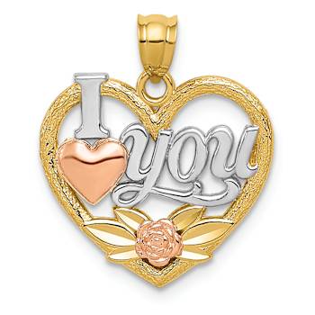 14k Tri-color Gold Textured I Love You Heart Pendant