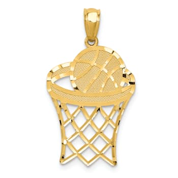 14k Yellow Gold Diamond-Cut Basketball Pendant