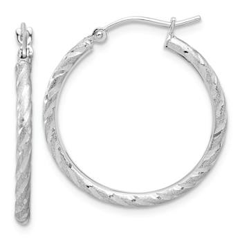 Rhodium Over 14k White Gold Polished, Satin and Diamond-Cut 1 1/16"
Hoop Earrings