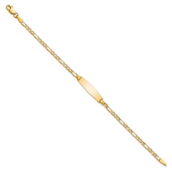 14k Yellow Gold Semi-Solid Soft Diamond Shape Figaro Link ID Bracelet