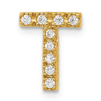 14K Yellow Gold Diamond Letter T Initial Charm