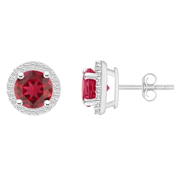 6mm Round Created Ruby And Created White Sapphire 10k White Gold Halo
Stud Earrings