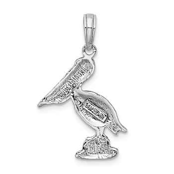 Rhodium Over 14k White Gold Textured Standing Pelican Charm