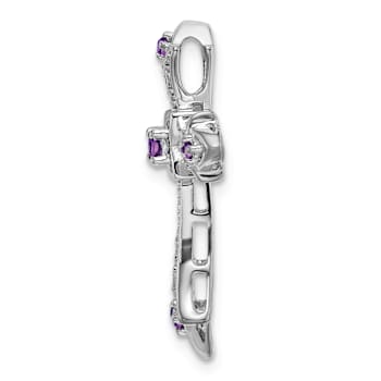 Rhodium Over 10k White Gold 0.09 ctw Amethyst and Diamond Fleur-de-Lis
Cross Slide Pendant
