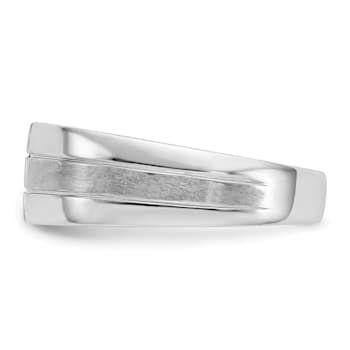 Rhodium Over 14K White Gold Lab Grown Diamond Polished and Satin Men's Ring