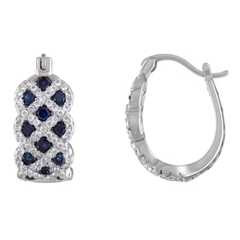 Lab Created Sapphire Hoop Sterling Silver Earrings 2.11ctw