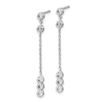 Rhodium Over 14k White Gold Cubic Zirconia Chain Link Dangle Earrings