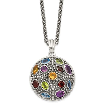 Sterling Silver with 14K Accent Antiqued Multi Gemstone Necklace