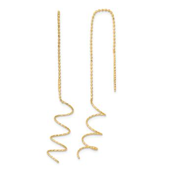 14k Yellow Gold Polished and Diamond-Cut Spiral Dangle Earrings