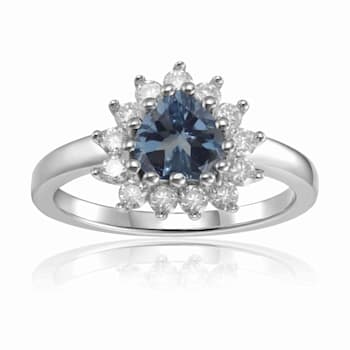 London Blue Topaz with White Topaz Accents Halo Heart Sterling Silver Ring
