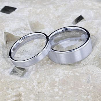 AIRES Flat Brush Finish Center Polished Edges Tungsten Carbide Ring 6mm
