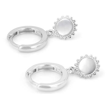 Sun Disc Drop Huggie Earrings In Sterling Silver