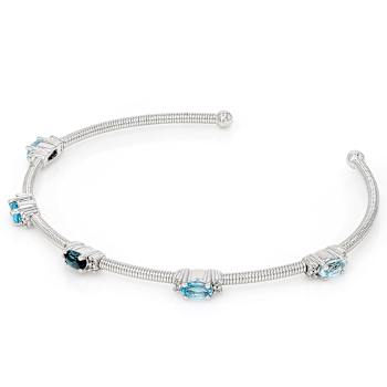 Multi-Blue Topaz And White Zircon Cuff Bracelet In Sterling Silver 1.33ctw