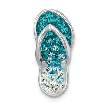 Rhodium Over Sterling Silver Polished Blue Crystal Flip Flop Chain Slide