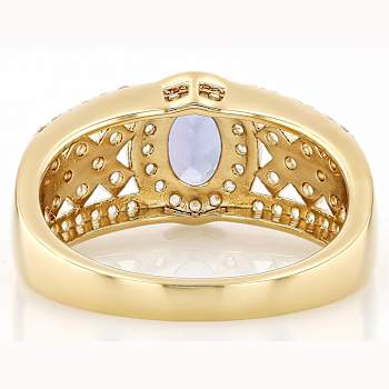 Tanzanite Oval And White Zircon Ring In 18K Gold Over Sterling Silver 1.37ctw