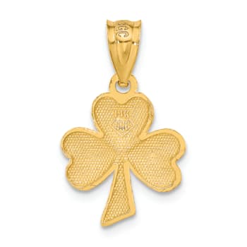 14k Yellow Gold Diamond-Cut and Brushed Shamrock Pendant