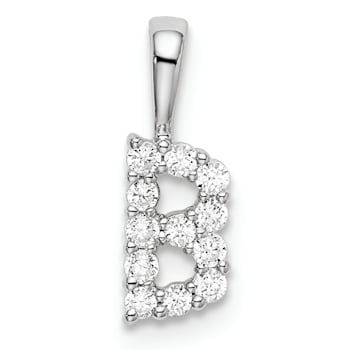Rhodium Over 14K White Gold Lab Grown Diamond Letter B Initial Pendant