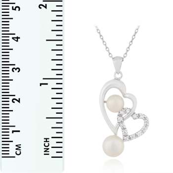 6.-7.5mm Button White Cultured Freshwater Pearl and CZ Rhodium Over
Sterling Silver Pendant