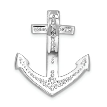 Rhodium Over Sterling Silver Polished Crystal Anchor Chain Slide