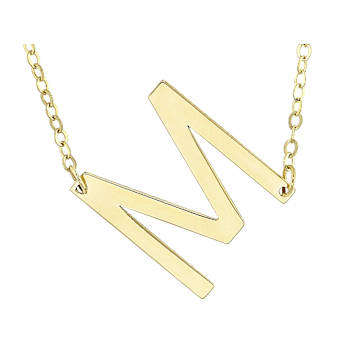 Sideways Initial M Necklace In Solid 14K Yellow Gold 18 Inch