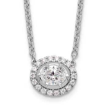 Rhodium Over 14K White Gold Lab Grown Diamond Halo Oval 18 Inch Necklace 0.68ctw