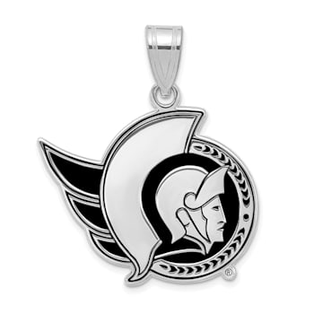 Rhodium Over Sterling Silver NHL LogoArt Ottawa Senators Large Enamel Pendant