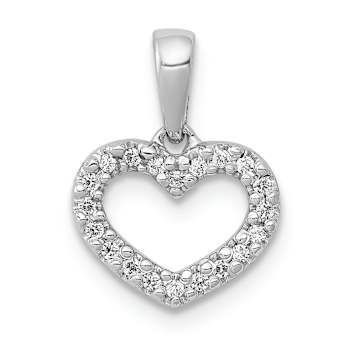Rhodium Over 14K White Gold .03ctw Diamond Heart Pendant