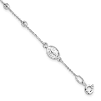 Rhodium Over 14K White Gold Diamond-cut Cross and Miraculous Medal 0.75
Inch Extension Bracelet